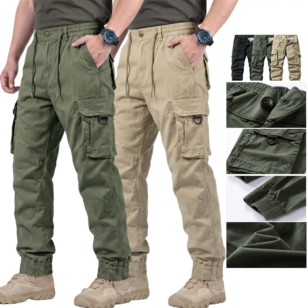 Men’s pure cotton tactical cargo pants—abrasion-resistant, breathable, quick-drying, multi-pocket design; suitable for outdoor adventures, hiking, and work; straight-leg pants for all seasons; outdoor abrasion-resistant hiking pants.