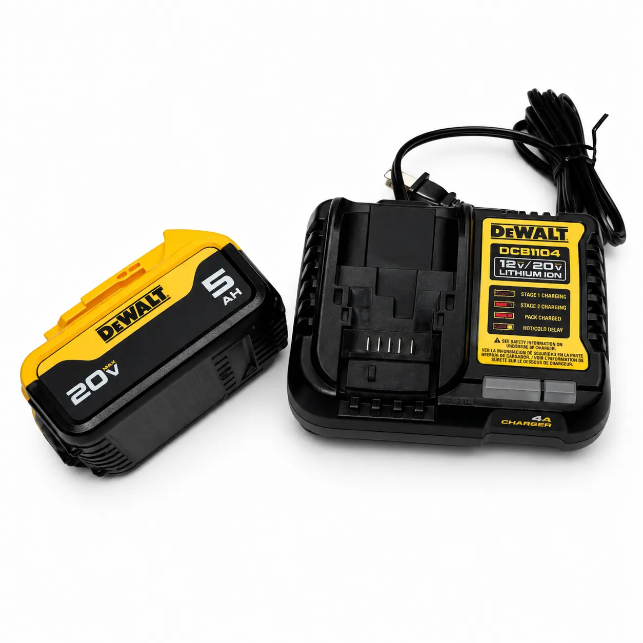 DEWALT DCB205 20V MAX 5.0Ah Lithium-Ion Battery & DCB1104 4A Charger Kit – 100% Genuine – No Retail Box