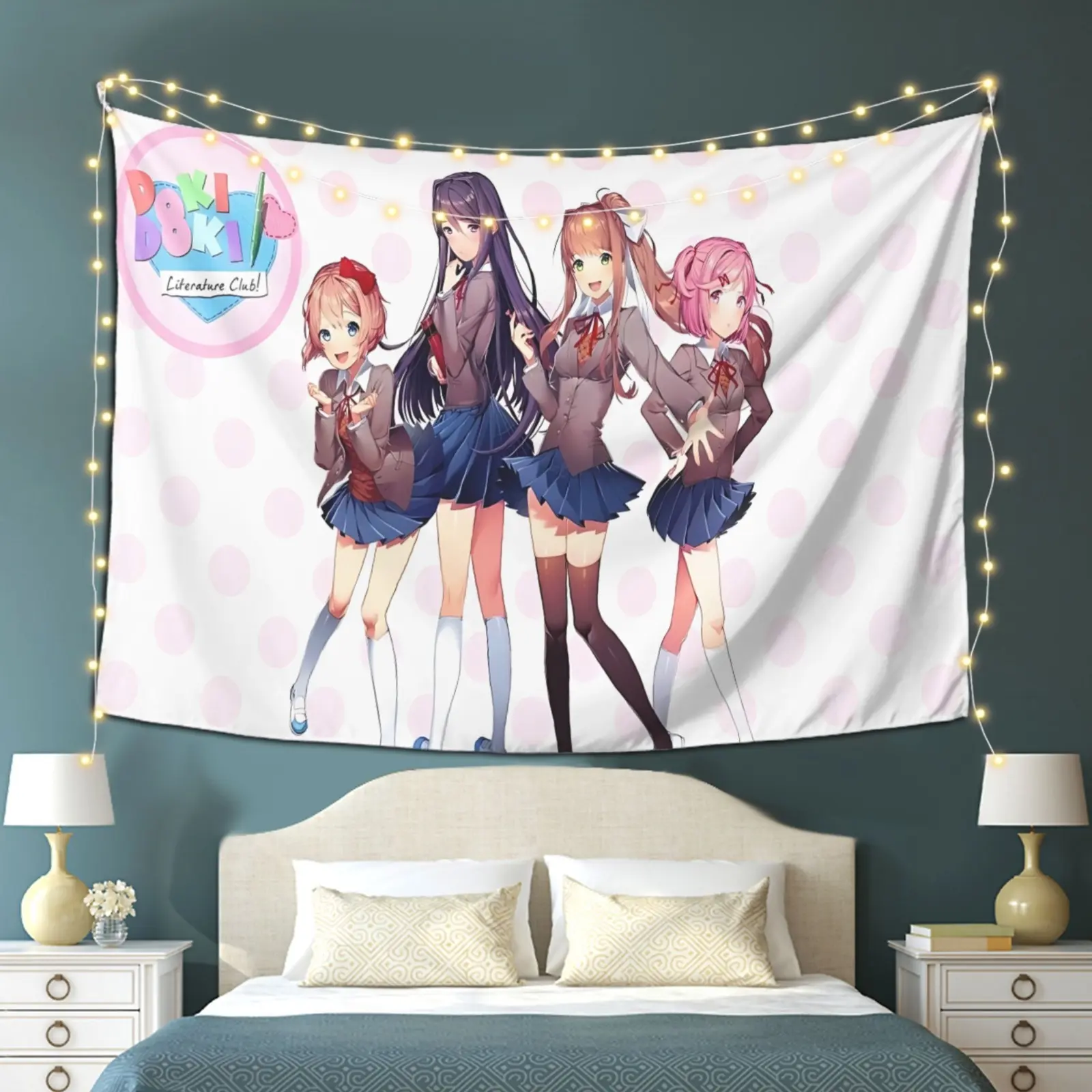 Doki doki literature club themed tapestry, hanging in bedroom or living room, living room bedroom office home decor wall blanket/room decor/party decor wall hanging, ideal for holidays, birthdays, anniversaries, Tapestry Wall Mural