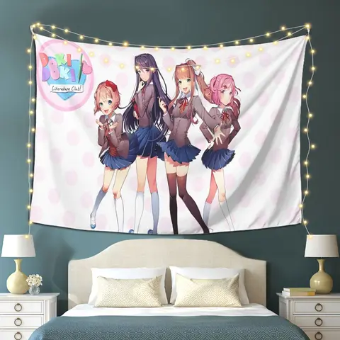 Doki doki literature club themed tapestry, hanging in bedroom or living room, living room bedroom office home decor wall blanket/room decor/party decor wall hanging, ideal for holidays, birthdays, anniversaries, Tapestry Wall Mural