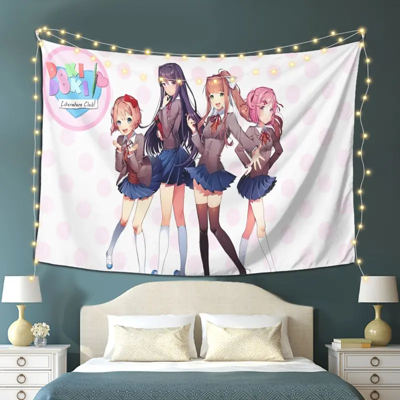 Doki doki literature club themed tapestry, hanging in bedroom or living room, living room bedroom office home decor wall blanket/room decor/party decor wall hanging, ideal for holidays, birthdays, anniversaries, Tapestry Wall Mural