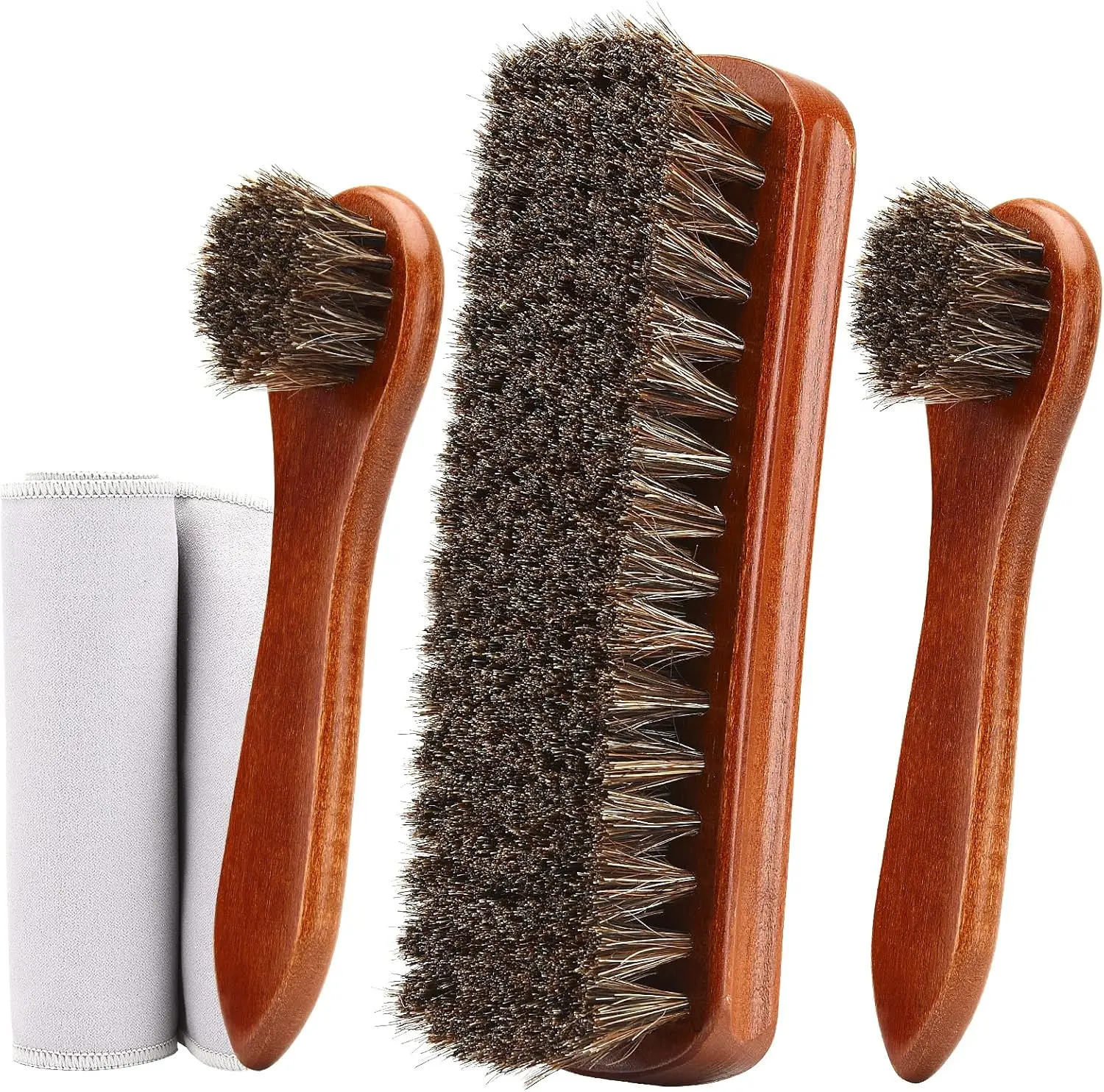 4-Piece Horsehair Shoe Brush Shine Kit, Shoe Polish Kit, Leather Shoes Boot Cleaning Brush Care Clean Dauber Applicators