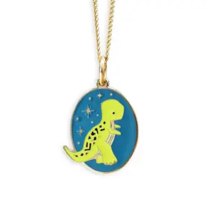Tyrannosaurus  Dinosaur Charm Necklace - Gold Finished Dinosaur Jewelry on Adjustable Chain