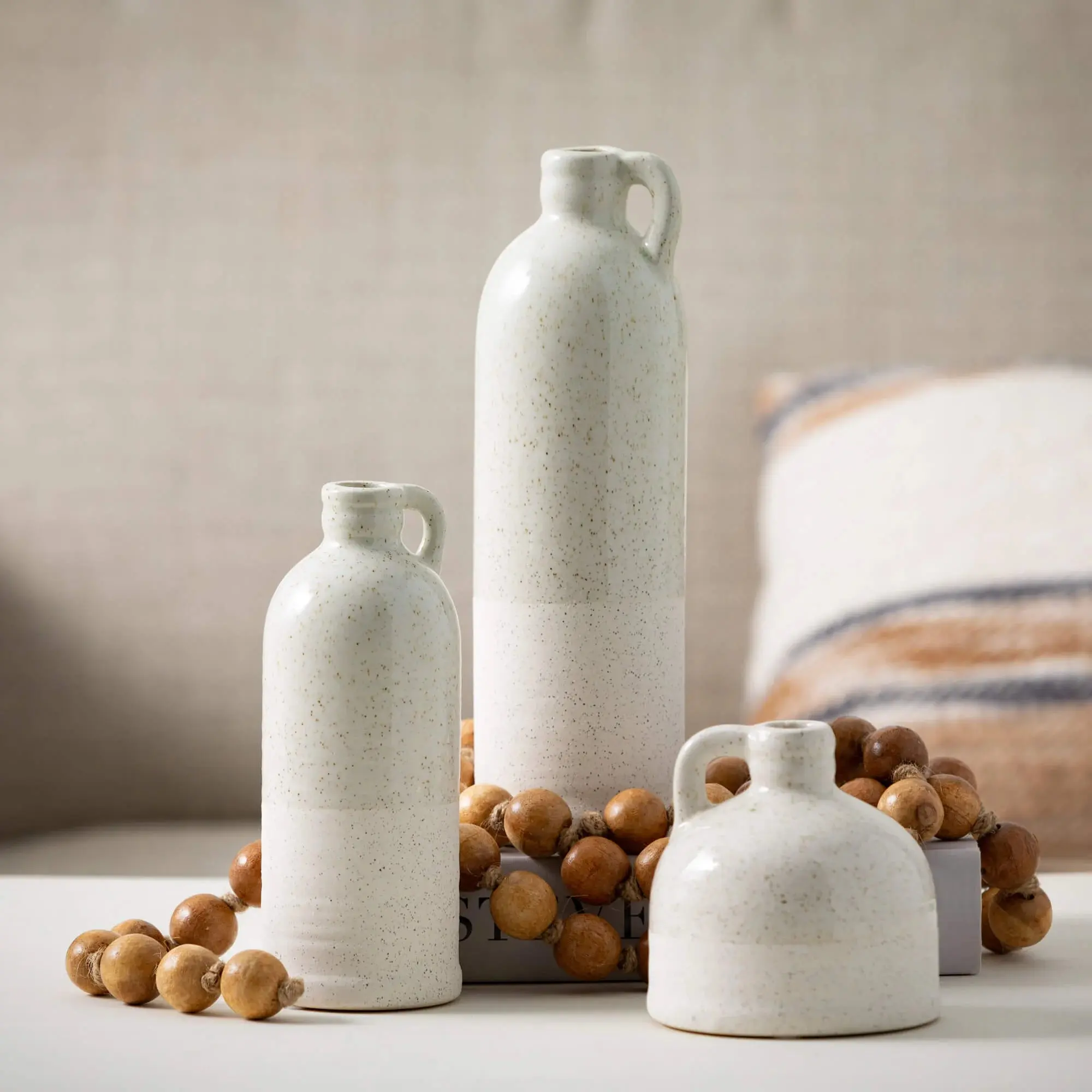 Speckled White Bottle Vases - Set of 3