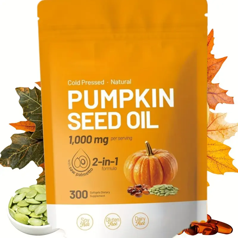 Pumpkin Seed and Saw Palmetto 1000mg 300 Softgels Cold-Pressed Pure Virgin Oil Dietary Supplement for Hair Growth Skin Health Urinary Comfort and Hormonal Balance