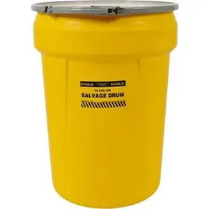 Eagle Manufacturing 30 Gallon Capacity, Metal Lever Lock, Yellow Salvage Drum 5 Gallon Container, Polyethylene, 220 Lb. Capacity, UN 1H2/X100/S Listing 1602