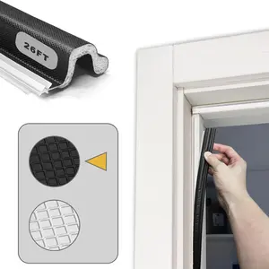 26 FT Door Frame Extra Thick Kerf Non-Adhesive Weather Stripping Seal Strip PU , PE Cover,  Slot Installation for Large Gap, Sound, Dust, Water Insulation (26ft, Black, Extra Thick Flanged)