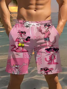 Men's Panther Print Casual Fashion Loose Shorts, Outdoor Gym Beach Pants, Comfortable Summer Swimwear, Stylish Men's Clothing