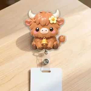Cute Pink Cow Badge Reel – Kawaii Retractable ID Holder, Nurse Teacher Badge Clip Accessory Gift FK6