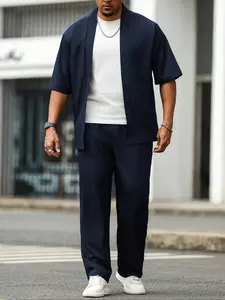 Men's Plus Size Shirt Set, Casual Plain Fashion Clothing, Comfortable Daily Wear, Stylish Men's Apparel, Perfect for All Occasions