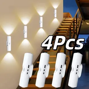 4pc USB Sports Sensor LED Smart Light, Rechargeable LED Wall Light, Three Color Gradient Environmental Light, Dimmable Indoor Light, LED Step Light, Suitable for Entrances, Bedside, Desk And Wardrobe, USB Light, Indoor Lighting, Decorative Night Light