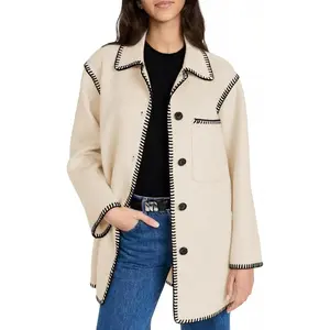 Women's Fall Winter Jackets 2025 Trendy Warm Mid Length Wool Pea Coat Casual Lapel Plus Size Jackets