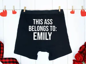 This Ass Belongs To Emily Men's Underwear, Sarcastic Anniversary Gift For Husband, Valentine's Day Men's Boxer, Personalized Men's Boxer, Funny Honeymoon Men's Underwear, Custom Name Men's Underwear