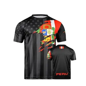 Men's USA & Peru Flag Black Jersey, Sport Outdoor Jersey, Soccer Fan Shirt, Football Jersey, Gift for Men, Gift For Fan