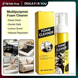 4-in-1 Multi-Enzyme Fresh Lemon Foam Spray Cleaner, Foam Sprayer, Heavy-Duty Deep Cleaning Dirt Lifter, Odor Reducer for Car Interior Detailing & Sofa Stain Removal