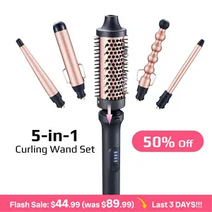 Multi-Curl 5-in-1 Ceramic Curling Wand Set,thermal brush,Interchangeable Ceramic Curling Barrels, Tapered & Bubble Curling Wand, Instant Heat Curling Iron, Blowout Brush Styling Tool for Loose Waves, Tight Curls, Volume, Bangs, curling irons, Gift