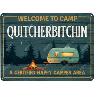 Metal Signs Welcome to Camp Quitcherbitchin Funny Camper Decor Vintage Sign Rustic Farmhouse Design Retro Wall Decor for RV Bar Man Cave Camping 8×12 Inches