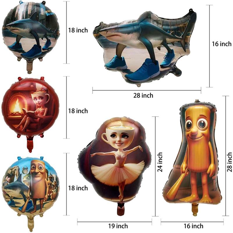 6PCS ltalian Brainrot Meme Foil Balloons, Tralalero Tralala ltalian Brainrot Character Aluminum Foil Balloons for Party Decorations Supplies