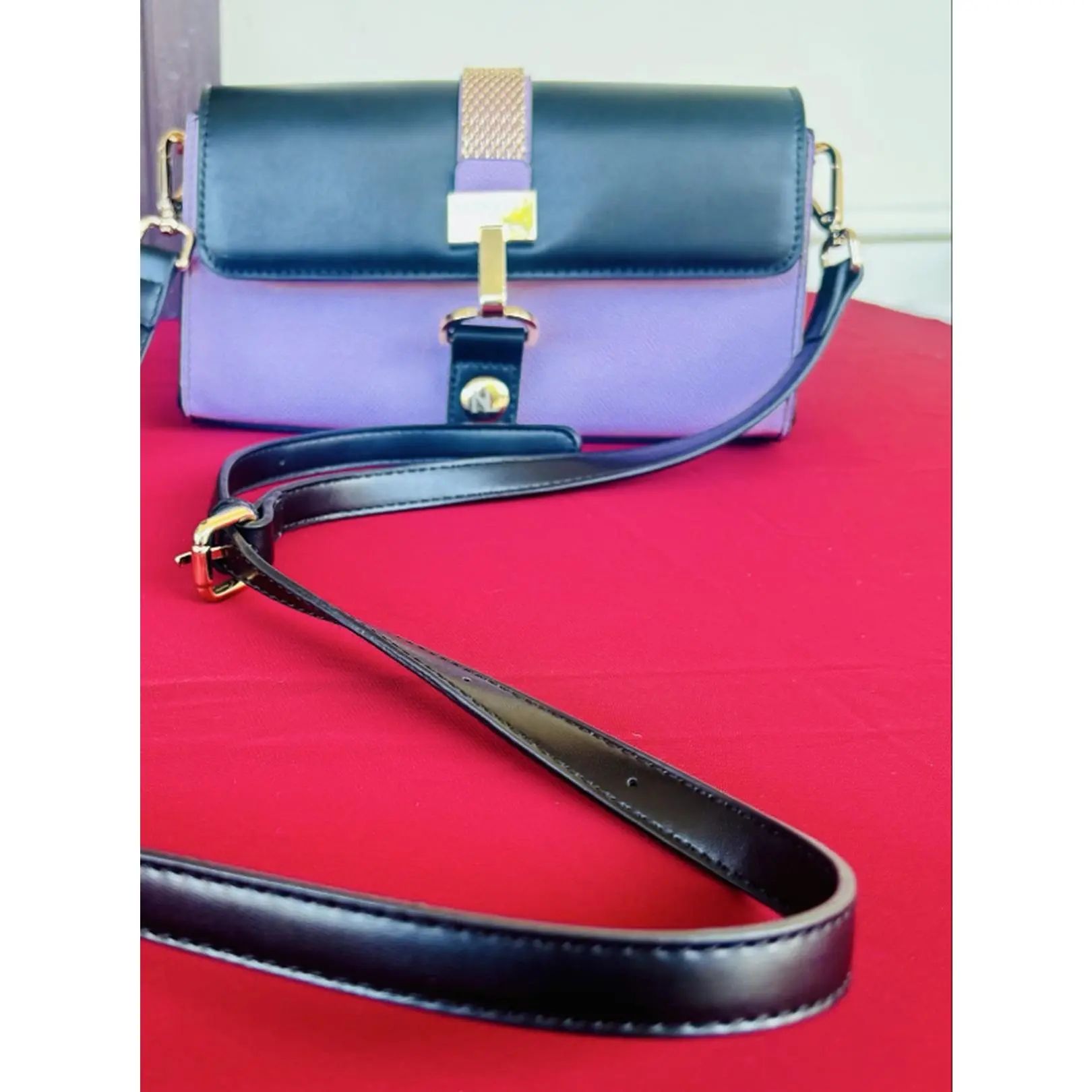 Nicole Lee Purple Lavender & Black Crossbody Purse Made in USA Resale Quality Handbag