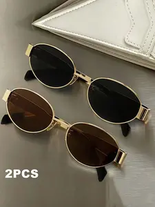 Vintage Oval Frame Sunglasses, Fashionable Casual Style, Durable Metal Frame, Ultra-Lightweight, Perfect for Work & Daily Use