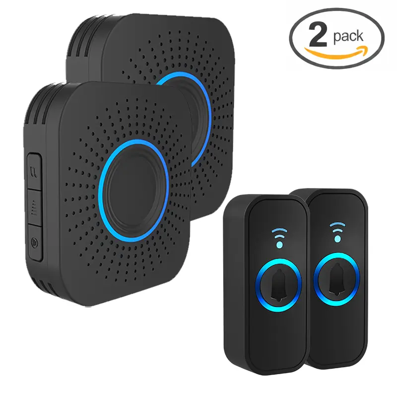 【2 Packs】Waterproof Mini Wireless Doorbell Battery-Powered Kit - 1000ft Range, 110dB, 5 Volume Levels, 32 Chimes, Mute Mode, LED Flash, Both Indoor/Outdoor Use for Homes/Offices