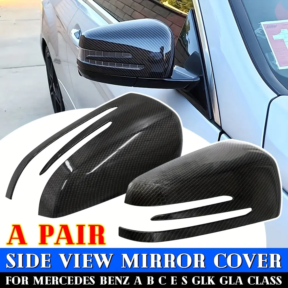 Mercedes Mirror Covers Side Mirror Covers Mercedes Accessories Pair Of ABS Carbon Fiber Color Car Rearview Mirror Covers For Mercedes-Benz A B C E CLA GLA GLK S CLS - Perfect Flush Fit, Easy DIY Installation