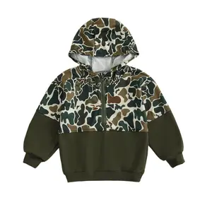 Infant Toddler Baby Girl Boy Camo Hoodie Outfit Half Zipper Long Sleeve Hooded Sweatshirt Casual Pullover Little Kids Hunting Clothes