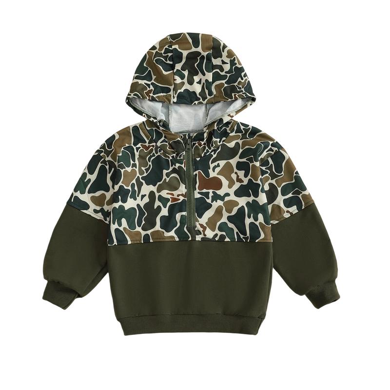 Infant Toddler Baby Girl Boy Camo Hoodie Outfit Half Zipper Long Sleeve Hooded Sweatshirt Casual Pullover Little Kids Hunting Clothes