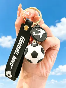 3D Soccer Ball Keychain Set with Wrist Lanyard Football Player Pendant Aesthetic Backpack Bag Charm Car Key Accessory Sport Gift for Soccer Fans Men Teens Boys