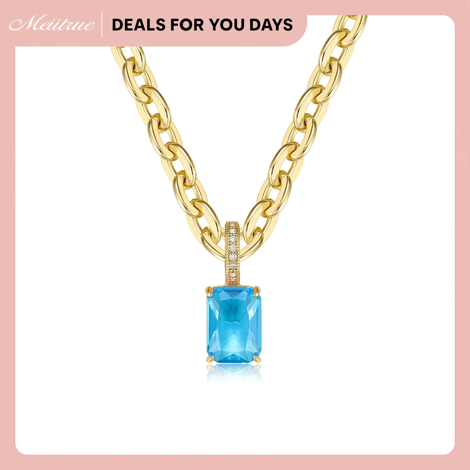 MEIITRUE Gemstone Aura Necklace, Bold Colored CZ Pendant 14K Gold Plated Chunky Chain for Women, Radiates Natural Confidence,  No Tarnish | Homecoming & Birthday Gift Jewelry for Her