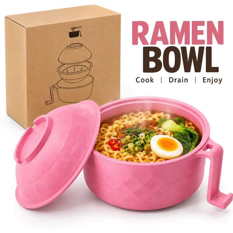 Arthink BPA-Free Microwave Ramen Bowl - Washable, Dishwasher-Safe Instant Noodles Container with Strainer, Lid, Utensils, Phone Holder for Dorm, Home Kitchen Tools