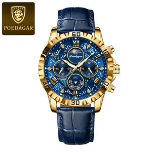 POEDAGAR Luxury Man Watch Waterproof Luminous Chronograph Watch for Men Military High Quality Leather Quartz Men'S Watches Reloj