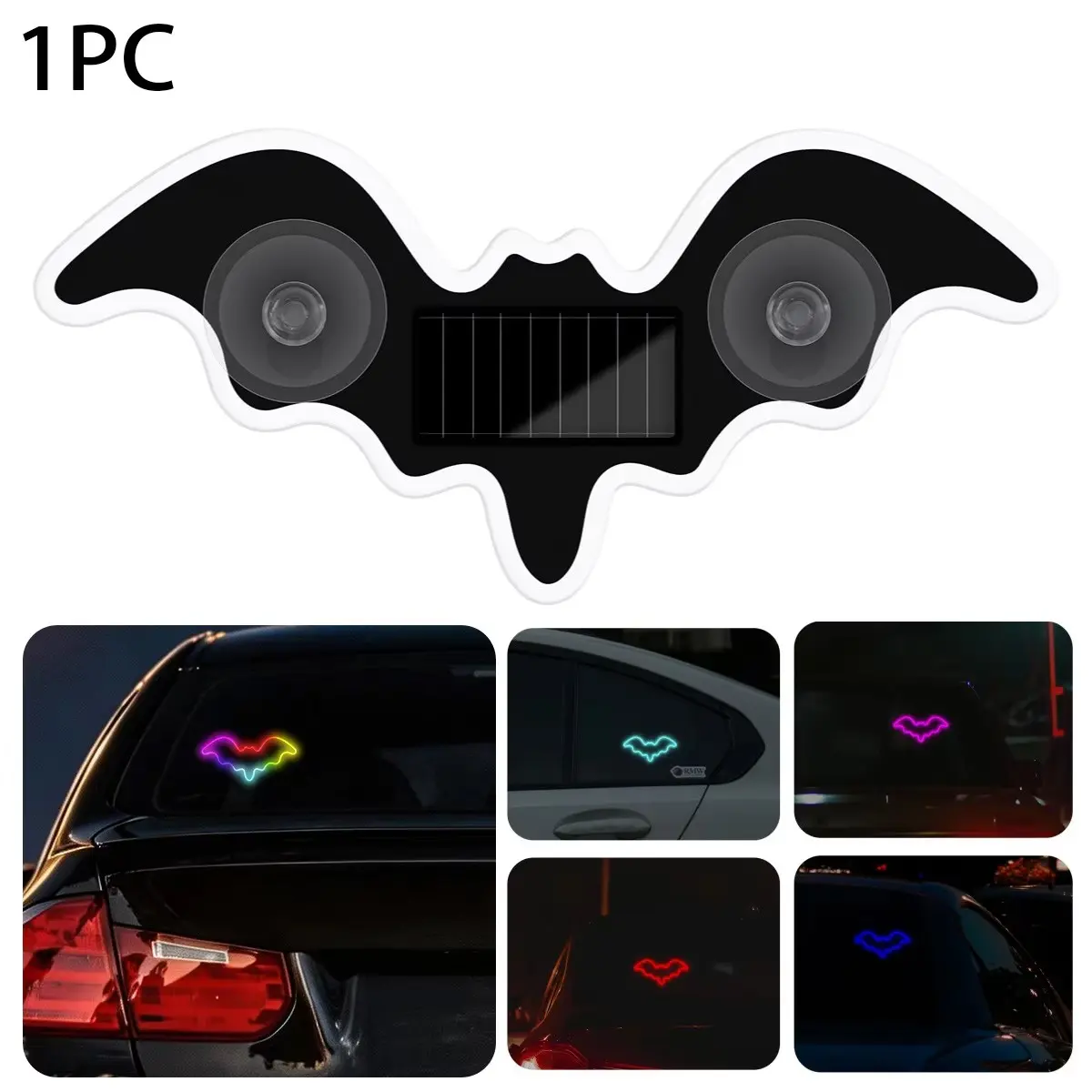 Solar powered Colorful Bat Light Car Atmosphere Light Wireless Decoration LED Warning Light Devil Bat Car Interior Decoration Car Decorative Light