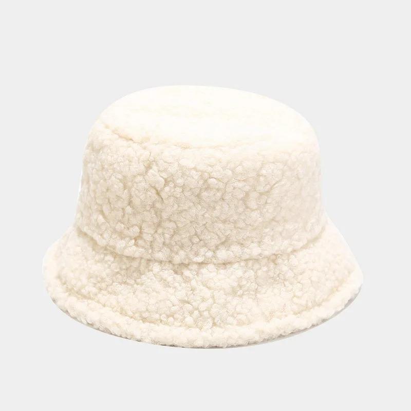 Lamb Faux Fur Bucket Hat Winter Warm Teddy Velvet Hats Caps For Women Lady Outdoor Panama Fisherman Hat