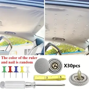30pcs Car Roof Repair Rivets Headliner Repair Button Roof Snap Rivets Retainer For Interior Ceiling Cloth Fixing Repair Buckle With Installation Tool Car Interior Kit Automotive Accessories