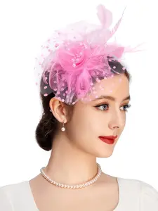 1PCS Fascinators Hats for Women, Garden Tea Party Hats Bulk Vintage Kentucky Hats Multipack Derby Wedding Flower Cocktail Mesh Feathers Hair Clip for Halloween Christmas Party, Vintage Hair Accessories