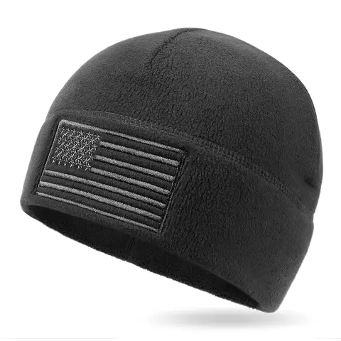 OUTDOOR SHAPING Unisex Premium Fleece Beanie - Embroidered American Flag, Conductive Yarn, Moisture-Wicking, Snug Fit, Warmth, Anti-Static, Patriotic Look, Outdoor Fit, Made for Hiking & Camping, Ideal Thanksgiving/Birthdays Gift Fashion Accessory Cap