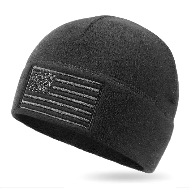 OUTDOOR SHAPING Unisex Premium Fleece Beanie - Embroidered American Flag, Conductive Yarn, Moisture-Wicking, Snug Fit, Warmth, Anti-Static, Patriotic Look, Outdoor Fit, Made for Hiking & Camping, Ideal Thanksgiving/Birthdays Gift Fashion Accessory Cap