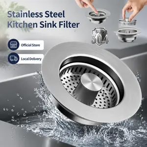 3-in-1 Stainless Steel Kitchen Sink Filter, Pop-Up Sink Stopper, Anti-Clogging Food Residue Catcher with Deodorant Filter, Reusable Easy Clean Kitchen Drain Accessories