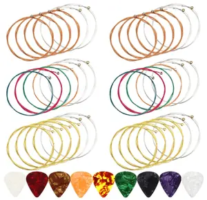 6 Sets Acoustic Guitar Strings Replacement Steel Guitar Strings Gold/Brass/Multicolor Guitar String with 9 Pieces Celluloid Guitar Picks in 3 Sizes for Electric Acoustic Guitar Beginners Performers