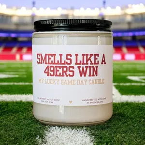 Smells Like a 49ers Win Candle - Funny Football Candle for 49ers Fans, Football Sunday Gift for Him, Lucky Game Day Decor