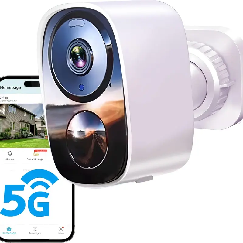 2.4G & 5G 2K Battery-Powered Wireless Outdoor Security Camera - Adjustable Monitor, Free Cloud Storage, 2-Way Audio, AI Motion Detection, Spotlight Siren Alarm, Waterproof Infrared Night Vision, SD Card Support, Bluetooth, Alexa Compatibility
