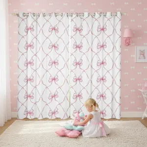 Pink Bowknot Curtains,2 Panels Bow Knot Blackout Curtains for Kids Girls Butterfly Knot Bow Tie Curtains & Drapes Aesthetic Coquette Geometric Cartoon Window Curtains,summervibes