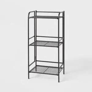 Brightroom Steel 3 Shelves Foldable Storage Black Folding Shelf 30.5" Metal Organiser for Bath & Cleaning Essentials