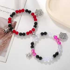 Couple Magnetic Heart Bracelet Set (2-piece set) Spider Elastic Bracele,Stretch Bracelet Unisex Anniversary, Friendship, Valentine, Christmas Gift