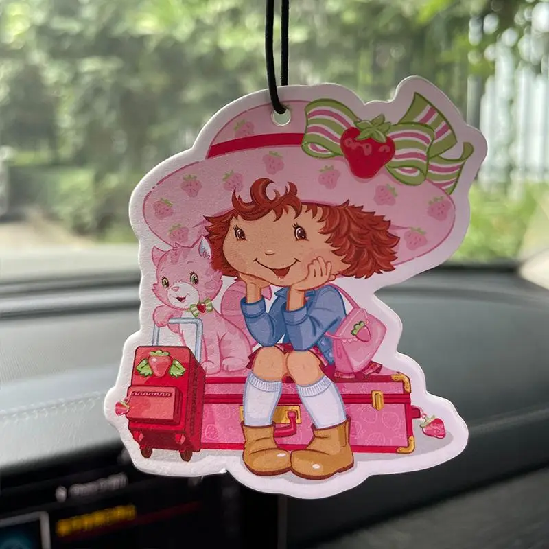 Cartoon Strawberry Girl Pattern Car Aromatherapy Tablet Decoration, Car Air Freshener Ornament, Car Rear-view Mirror Decorative Pendant