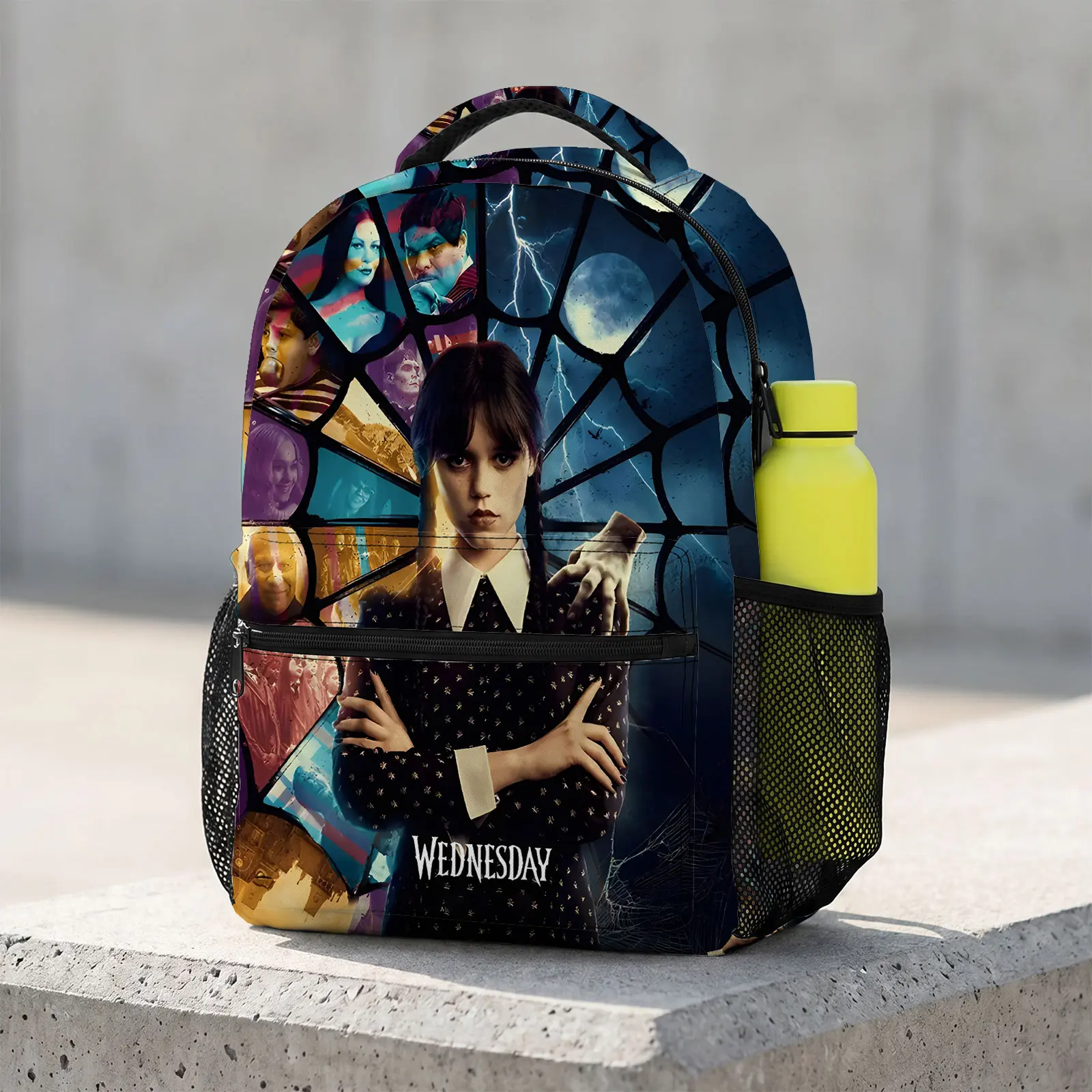 Wednesday Streetwear Cute Cartoon Laptop Backpack, Vibrant Aesthetic Print Mesh Backpack, Durable Lightweight Sporty Chic Campus Life Daypack for Men & Women, Mesh Backpacks