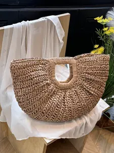 Women's Fashion Straw Handbag, Folded Fan Shape Design, Casual Style Basket Bag, Perfect for Daily Use & Outdoors