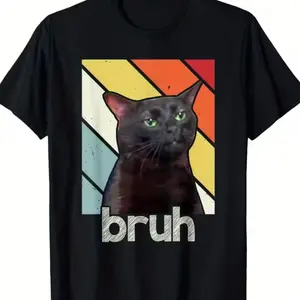 Funny Bros & Cat Meme Graphic Cotton T-Shirt for Boys, Valentine's Day Gift for Kids, Cute Oversized Comfort Casual Outfit