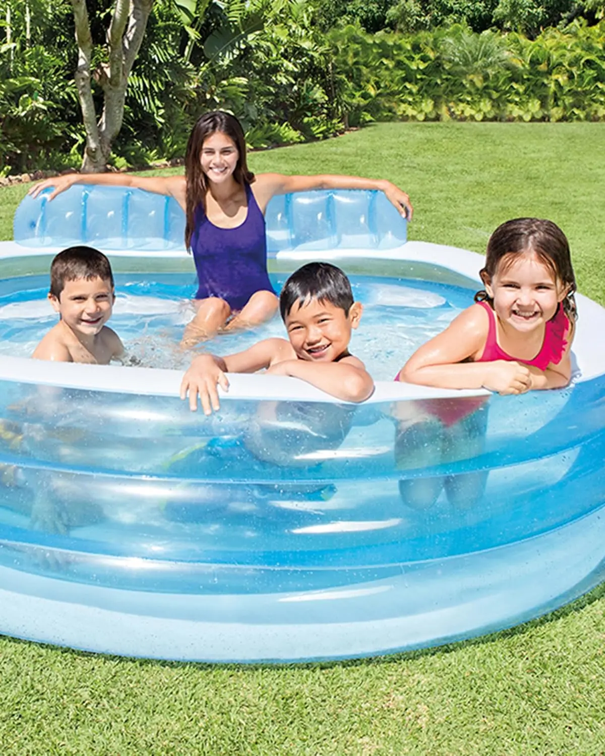 INTEX Inflatable Family Lounge Pool 156 Gallon 90x86x31 Blue with BuiltIn Bench Cup Holder for Outdoor Swimming